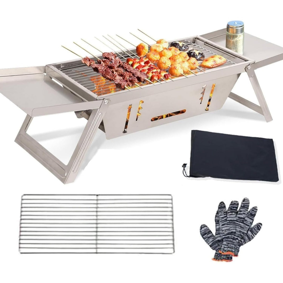 Barbecue a carbone pieghevole regolabile nero con design versatile Pieghevole portatile robusto
