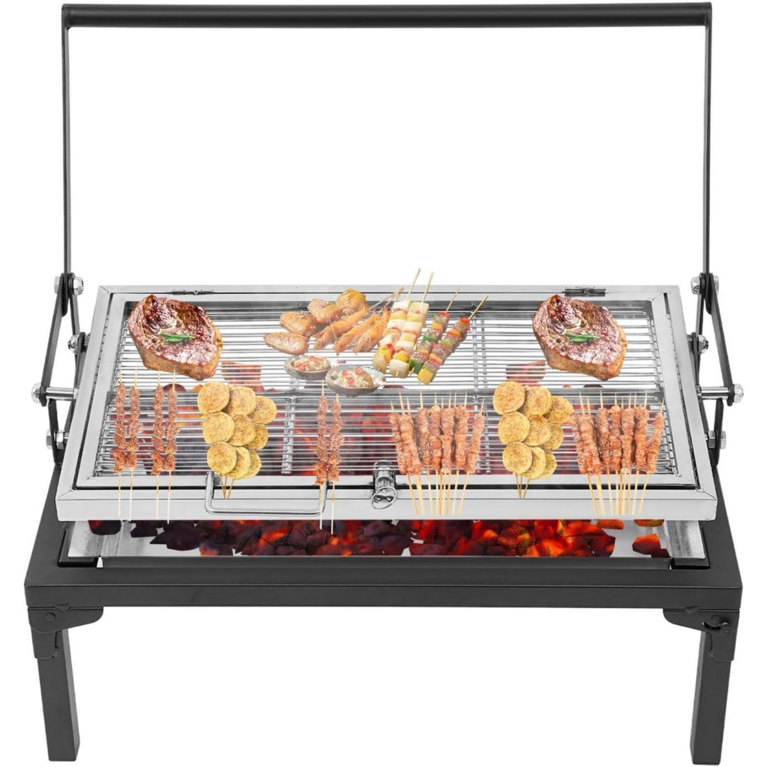 Barbecue a carbone pieghevole con struttura in acciaio nero per spazi esterni pieghevole struttura in acciaio
