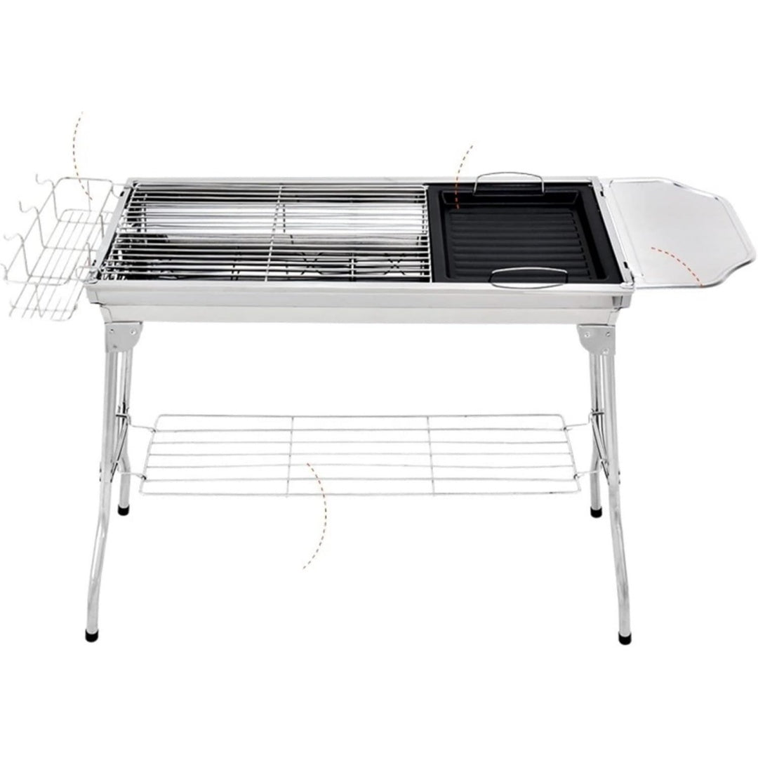 Barbecue a carbone pieghevole con struttura in acciaio nero con design versatile Scopri compagno perfetto