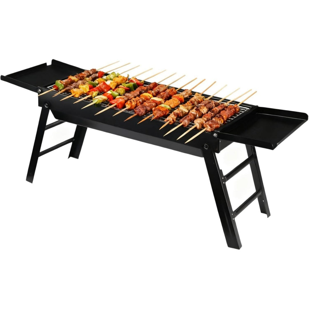 Barbecue a carbone pieghevole regolabile nero con design versatile pieghevole regolabile 12 x 26,5 x 12 cm